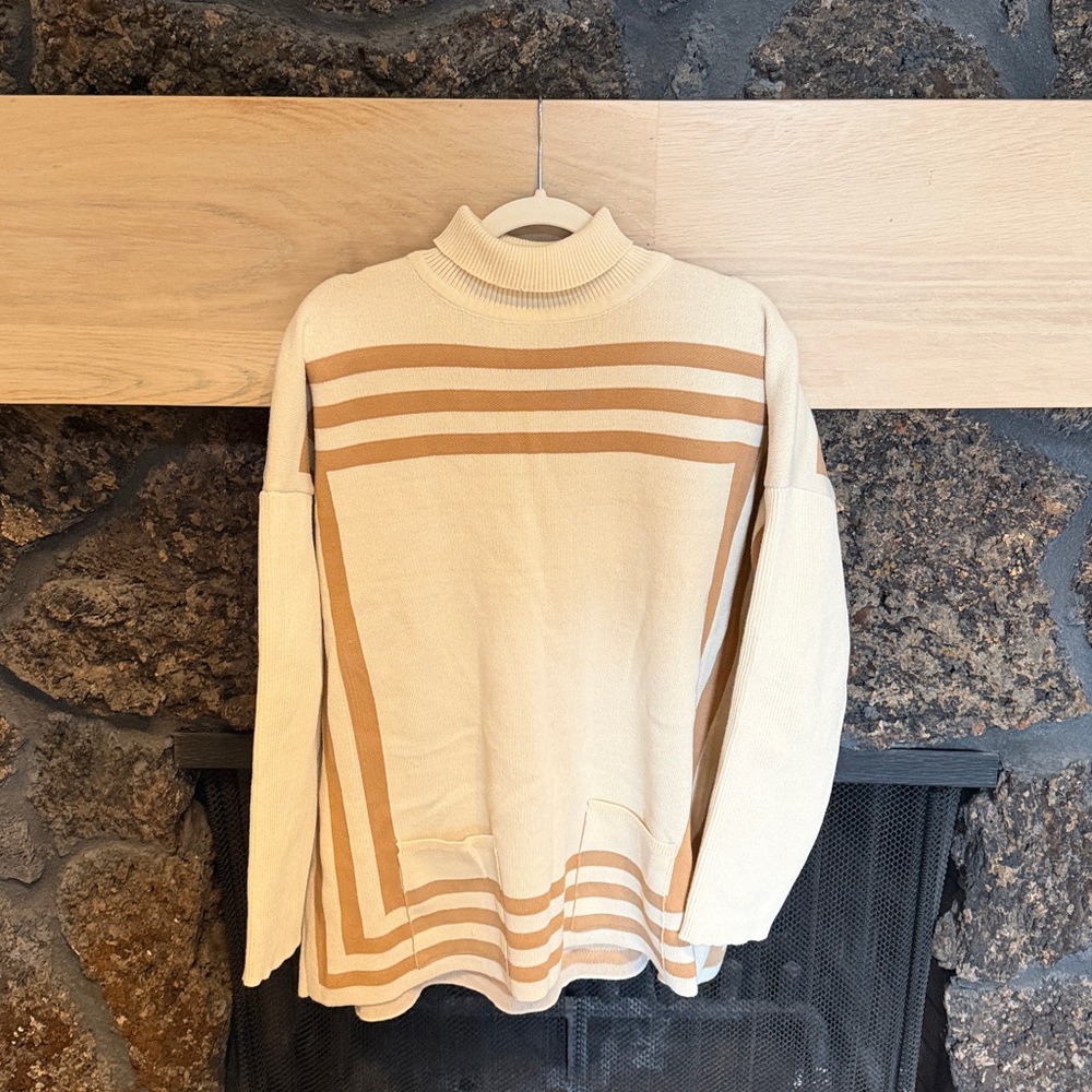 Elegant Cream and Tan Women's Turtleneck Sweater